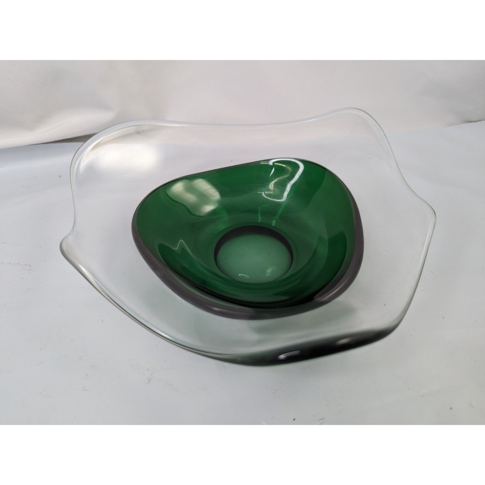 Clear Green Glass Candy Trinket Dish 7 Inch